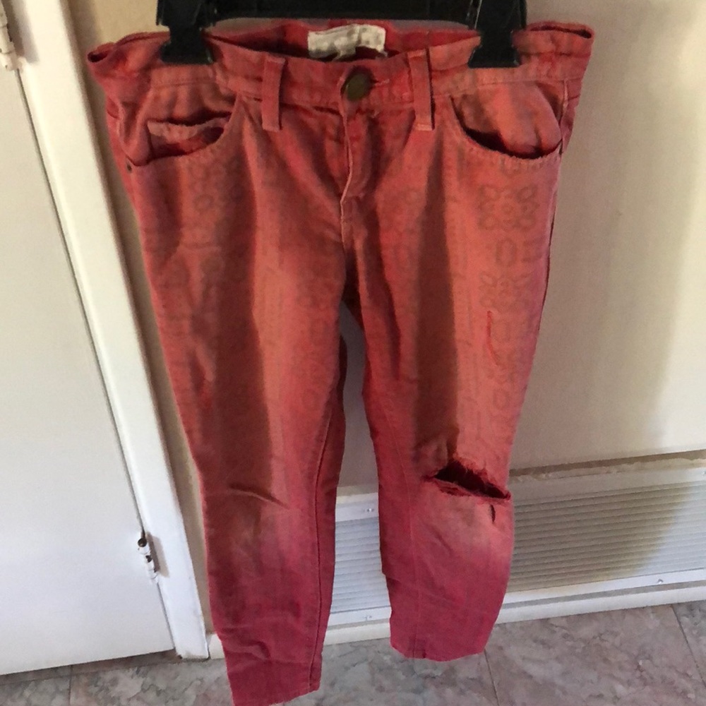 Red printed skinny jeans